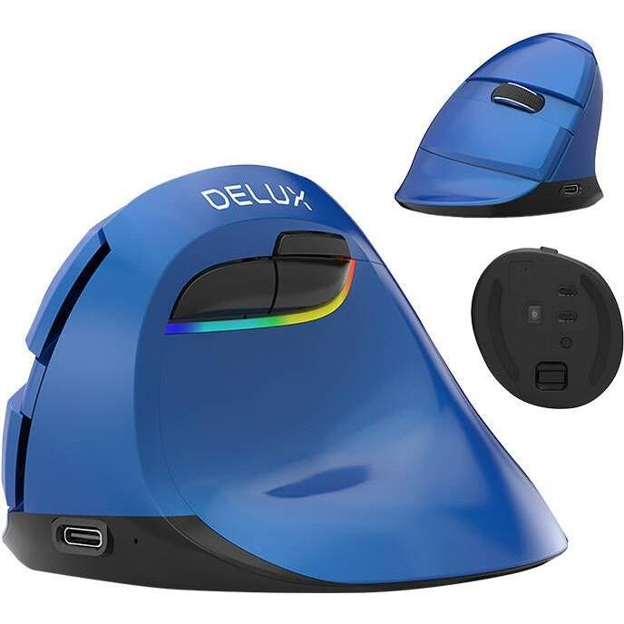 Thumbnail - Delux Wireless Vertical Mouse M618Mini BT4.0 + 2.4Ghz 4000DPI RGB (blue) (Kabelgebunden), Maus, Silber