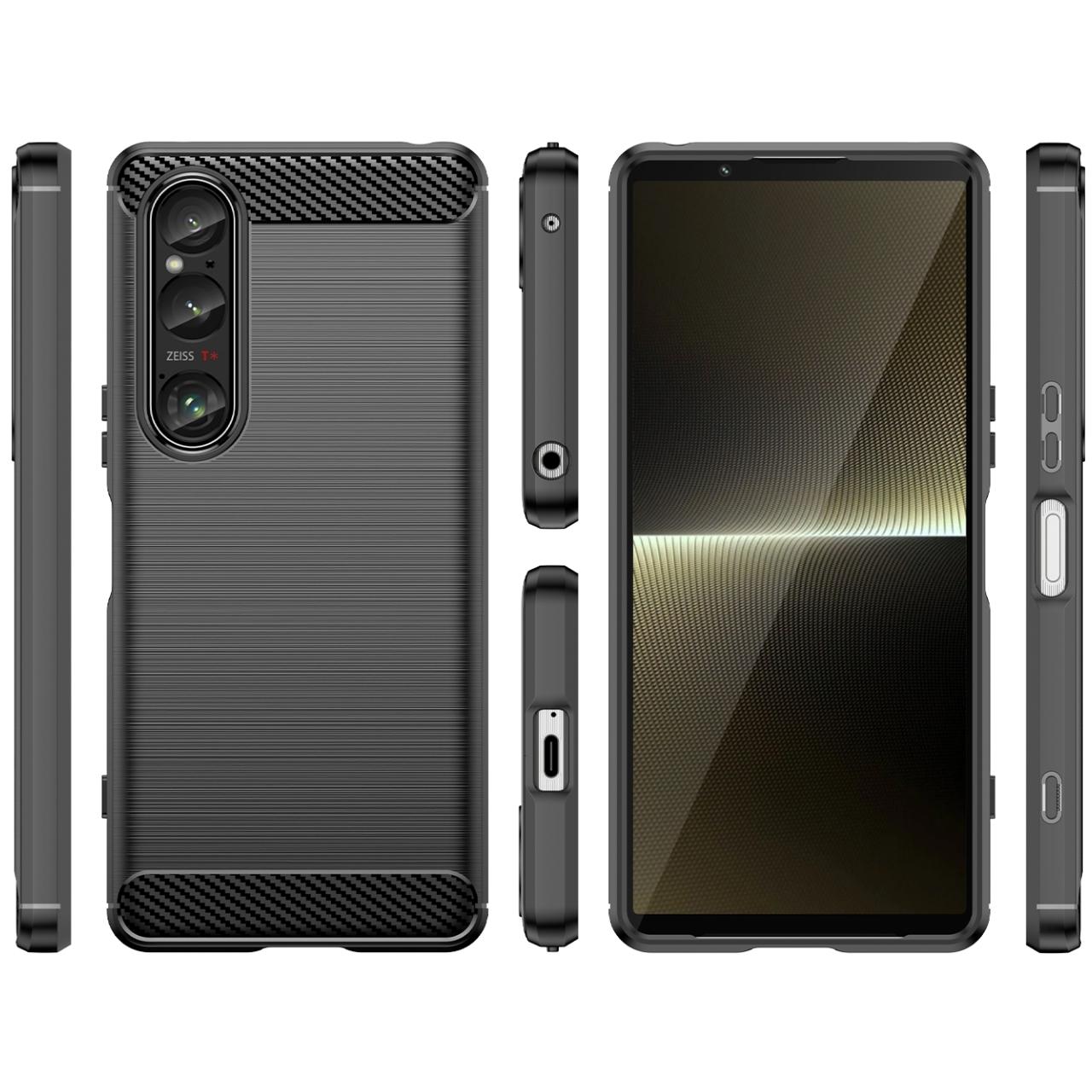 Thumbnail - Screenguard Sony Xperia 1 VI Hülle Carbon Brushed Soft TPU (Sony Xperia 1 VI), Smartphone Hülle, Schwarz