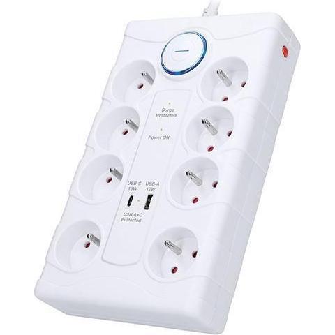 Olight, Ciabatta multipresa, Solight PO80 Überspannungsschutz weiss / 370J / 8 Steckdosen / 2m