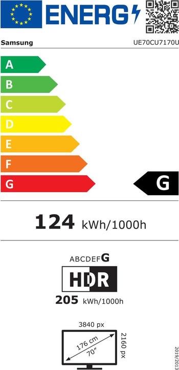 Label énergétique Samsung UE70CU7170 (70", CU7170, LED, 4K, 2023)