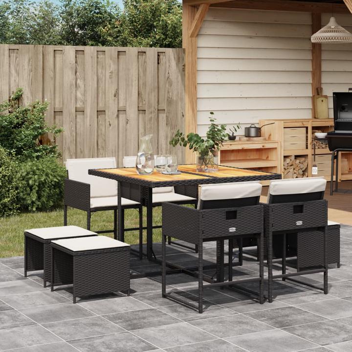 Immagine prodotto VidaXL Mobili da giardino set da pranzo set da giardino gruppo di sedute 9 pezzi in poly rattan nero (110 cm)