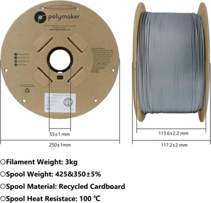 Immagine prodotto Polymaker PolyTerra PLA (PLA, 1.75 mm, 3000 g, Bianco)