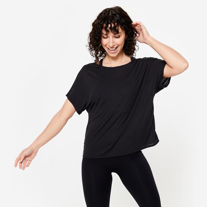Produktbild Domyos Tanz-Shirt Damen kurzarm fliessend Modern Dance - schwarz (M)