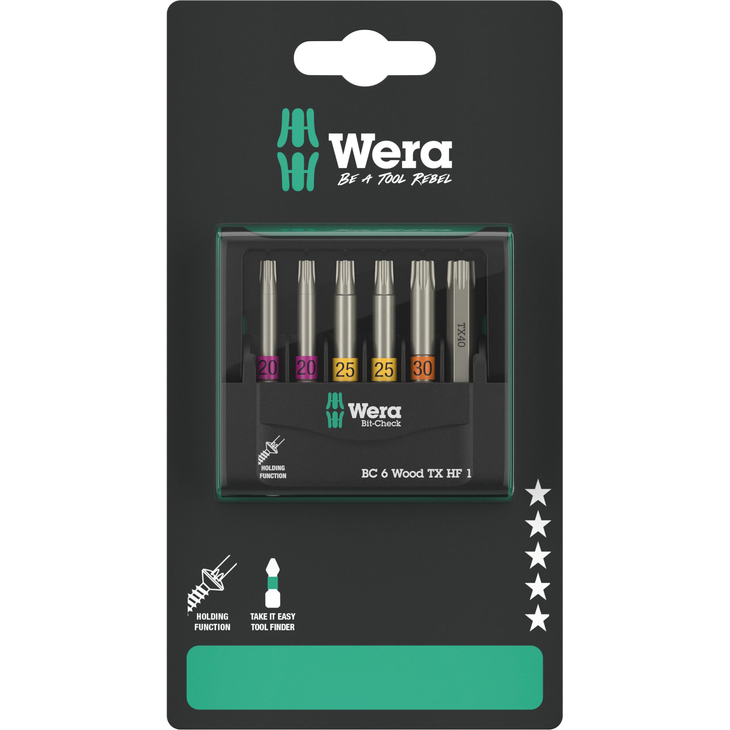 Wera, Bits, Bit-Check 6 Wood TX HF 1 SB (Beton-/Ziegelbohrer – 6 Stück. Grössen: 3, 4, 5, 6, 8, 10 mm)