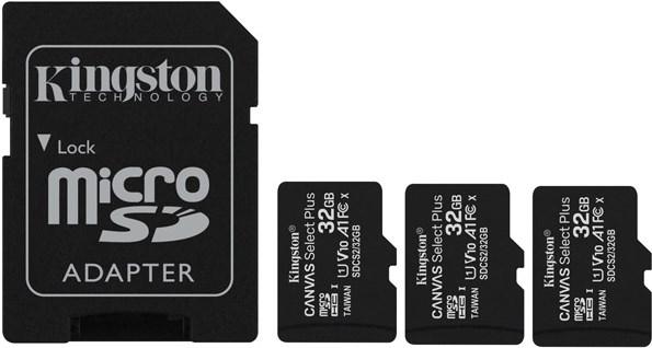 Image du produit Kingston Canvas Select Plus pack de 3 (32 Go, microSDHC, U1, UHS-I)