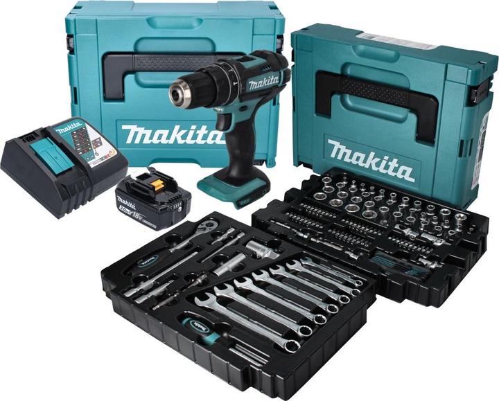 Produktbild Makita DHP 482 RF1J Akku Schlagbohrschrauber 18 V + 120 tlg. ZubehÃ¶rset + 1x Akku 3,0 Ah + Ladeger