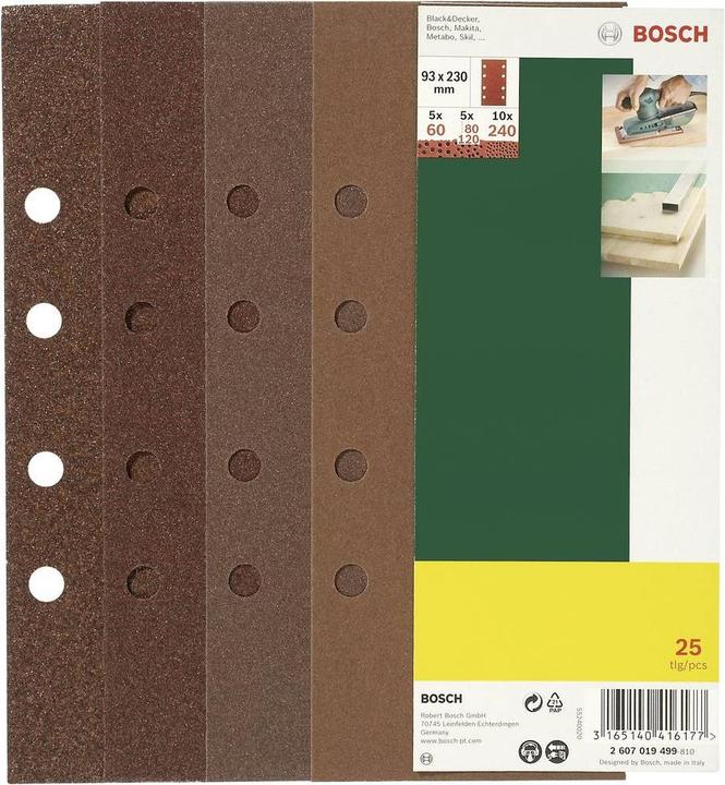 Produktbild Bosch Zubehör Schleifblatt-Set für Schwingschleifer, 25-teilig, 8 Löcher, 93 x 230 mm, 60-240 (120, 240, 60, 80)