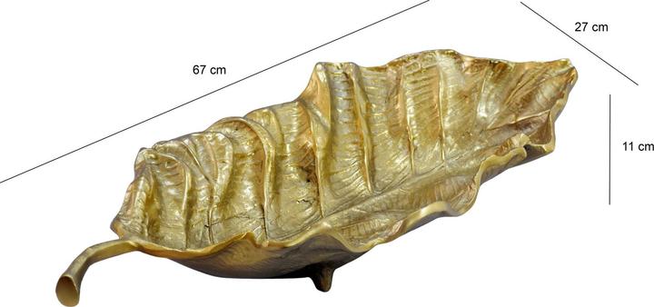 Produktbild FineBuy Dekoschale Blatt Aluminium Schale 67cm Tischdeko Alu Metall Wohnaccessoire Lang