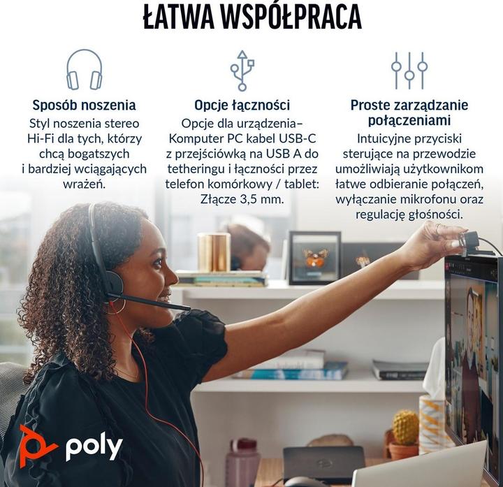 Actual product image Poly Blackwire 3225 USB-C stereo headset + 3.5 mm plug + USB-C/A adapter (Cable, USB-C)