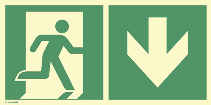 Immagine prodotto Moravia Segnale di fuga uscita di emergenza in alluminio, direzione freccia verso il basso, 400x200 mm