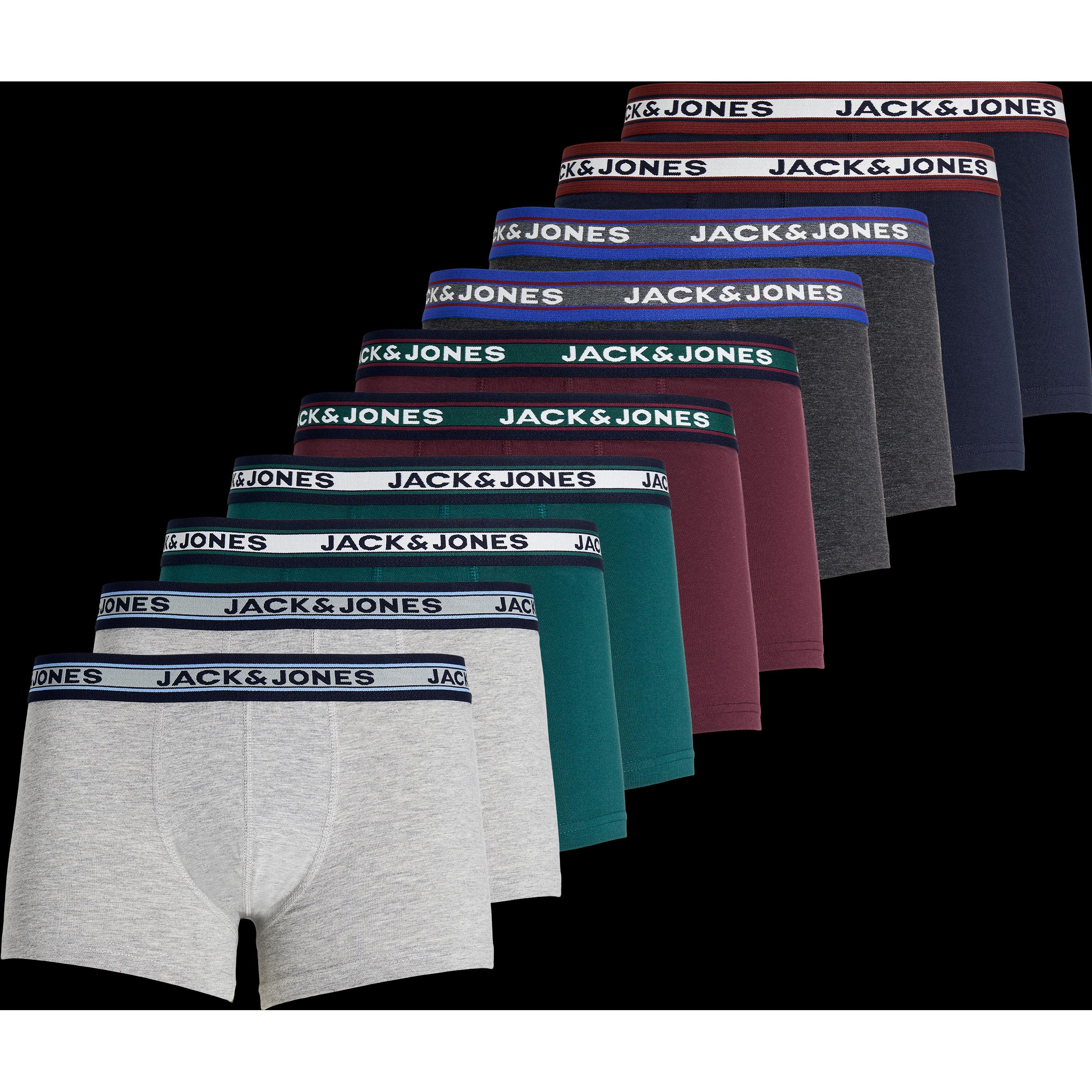 Jack & Jones, Herren, Unterhosen, Solid, Grau, Grün, Rot, Blau, (S, 10er Pack)