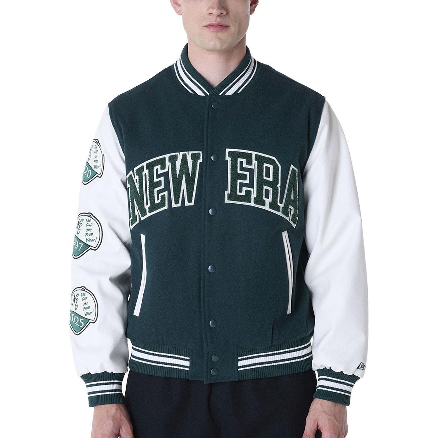 New Era, Herren, Jacke, Varsity College Jacke - BRAND PATCHES - M (M), Grün, M