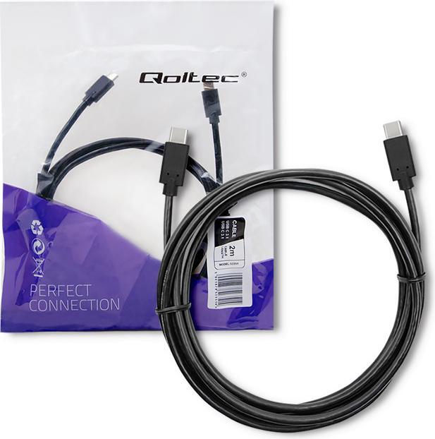 Produktbild Qoltec 52351 USB 3.1 type C male cable USB 3.1 type C male 2m Juodas (2 m, USB 3.2 Gen 1)