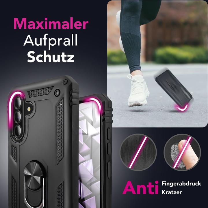Produktbild Nalia RingDefend - Schwarze Panzerhülle mit 360-Grad Finger-Halter & Ständer - Military Style Cover (Samsung Galaxy A36)