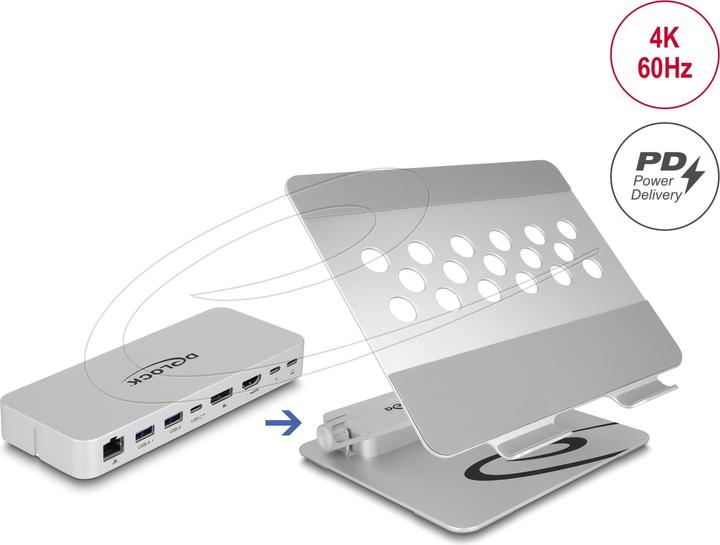 Produktbild Delock Tablet und Notebook Ständer mit integrierter Dockingstation (USB-C, 8 Ports)