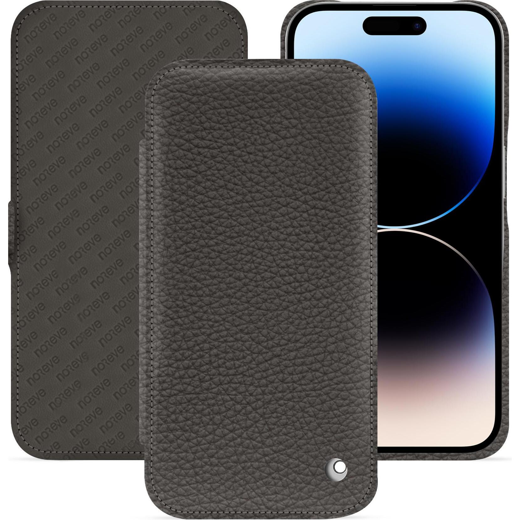 Noreve Lederschutzhülle horizontal (Apple iPhone 15 Pro), Smartphone Hülle, Grau