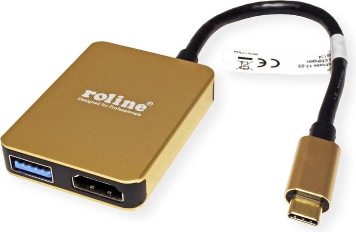 Produktbild Roline GOLD USB Typ C Dockingstation, HDMI 4K, 2x USB 3.2 Gen 1, 1x PD (USB-C, 4 Ports)