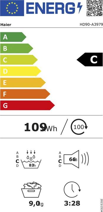Label énergétique Haier Hd90-a3979-s (9 kg, Droite)