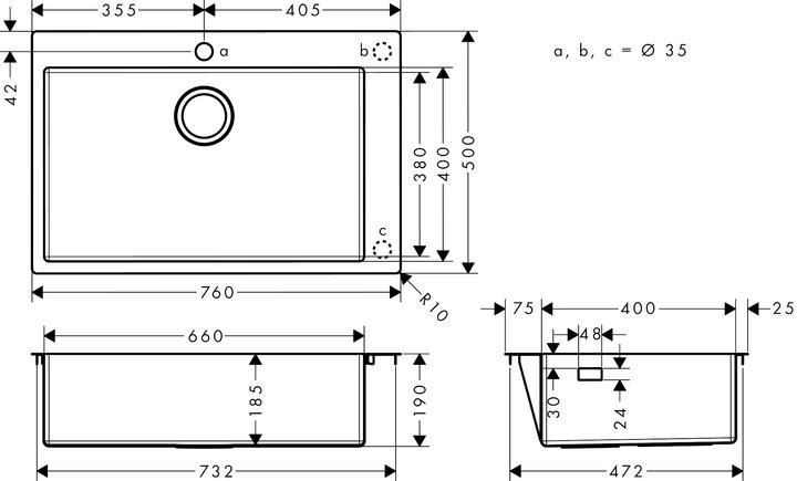 Actual product image hansgrohe HG fitted sink 660 S711-F660 stainless steel (Fitted sink, 50 cm, 76 cm)