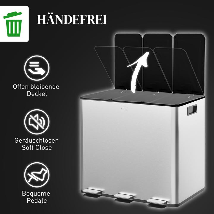 Produktbild Homcom Küchenabfalleimer Edelstahl, Kunststoff Silber (60 l)