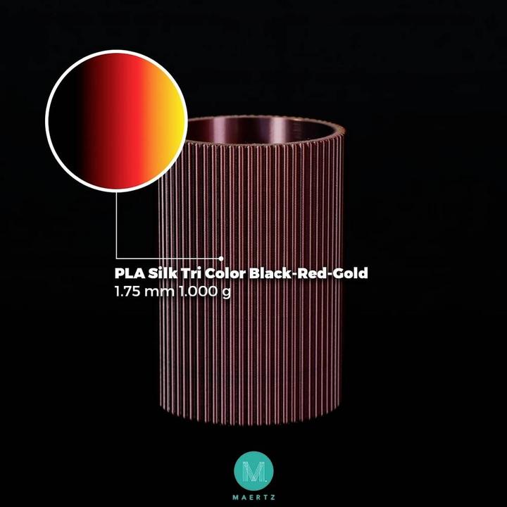 Produktbild Maertz PMMA-1022-006 PMMA-1022-006 Filament PLA-Seide Seidig glänzend 1.75 mm 10 (PLA, 1.75 mm, 1000 g, Gold, Schwarz, Rot)