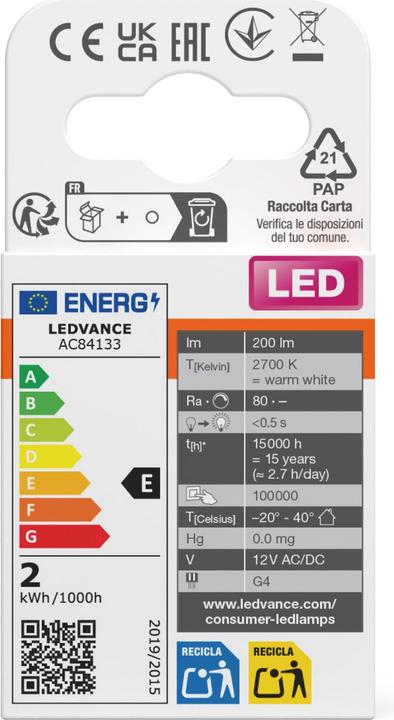 Energie-Label Osram Led Pin (G4, 1.80 W, 200 lm, 1 x, F)