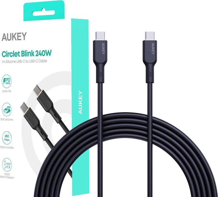 Immagine prodotto Aukey CB-SCC241 USB-C Power Delivery PD 240W 5A 20V 1m Nylon Nero (1 m, USB 2.0, USB 3.2, 240 W)