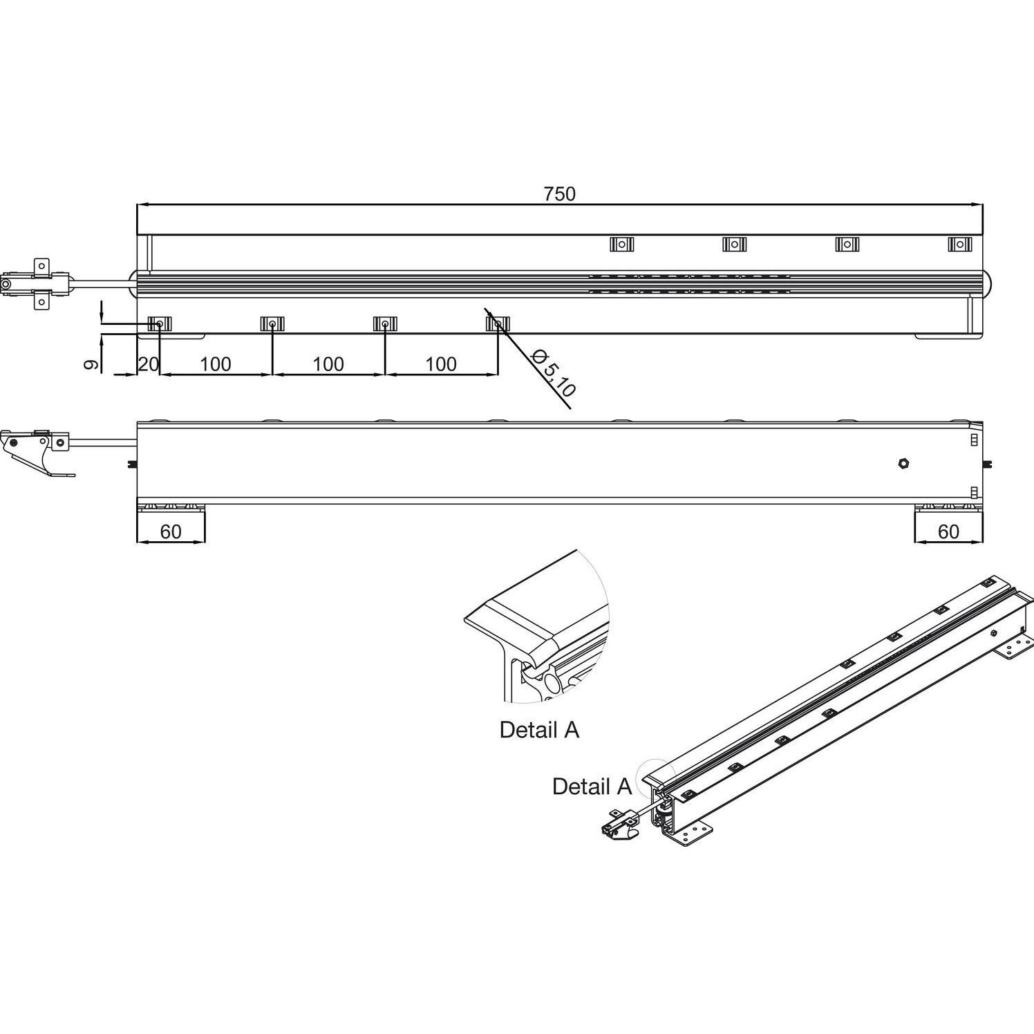 Pöttker, Tischplatte, Ausziehtischführung ALU 77, Auszugslänge 3230 mm, Platten 4x500, Aluminium