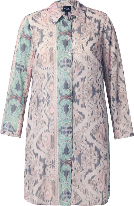 Image du produit Ulla Popken Chemisier long, mélange d'imprimés, coupe évasée, col chemise, manches longues (46, 48)