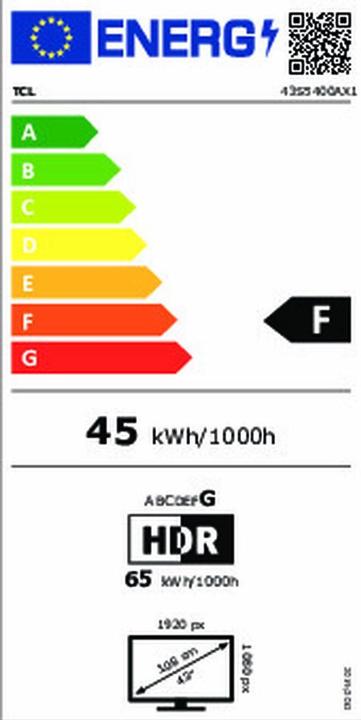 Energy Label TCL 43S5400A (43", LED, Full HD, 2023)