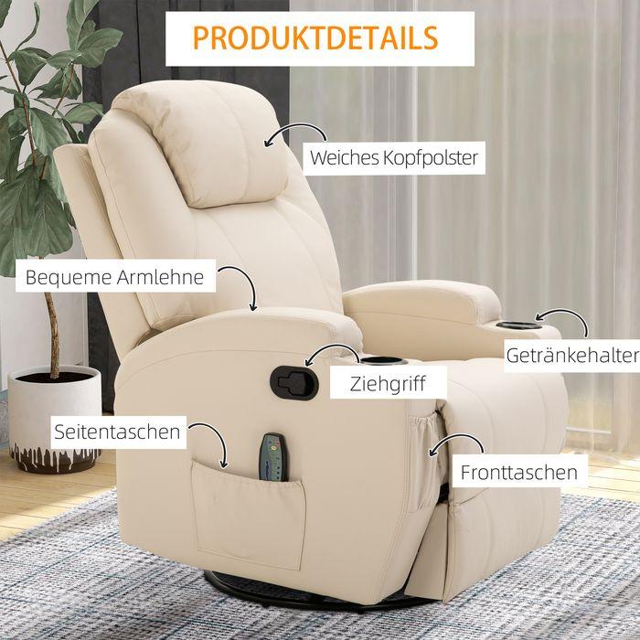 Image du produit Swisshandel24 Fauteuil de relaxation avec fonction de couchage Fauteuil de massage électrique 5 modes de massage