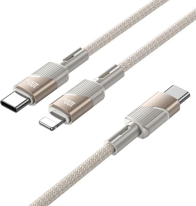 Actual product image Hoco Cable cable 2in1 Type C to Type C + Lightning 5A 100W U139 1,2 m gold (1.20 m, 100 W)