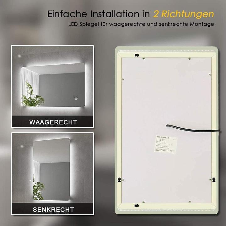 Image du produit SONNI Badezimmerspiegel, 100 x 60 cm, mit LED-Beleuchtung, Anti-Kondensation, Lichtspiegel, Wandspie (100 x 60 x 100 cm)