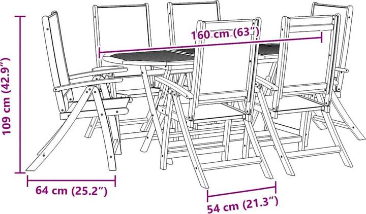 Immagine prodotto vidaXL Mobili da giardino set da pranzo set da giardino 7 pezzi in legno massiccio di acacia textilene (160 cm)