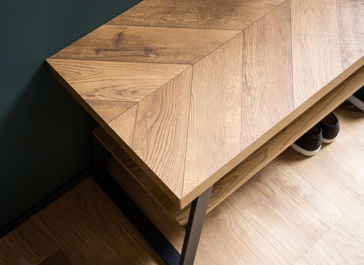 Actual product image FineBuy Schuhbank 100 cm Garderobenbank Eiche Fischgrät Dekor Flur Schuhregal (40 cm)