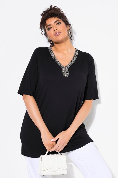 Produktbild Ulla Popken T-Shirt, Ziersteine, A-Linie, V-Ausschnitt, Halbarm (42, 44)