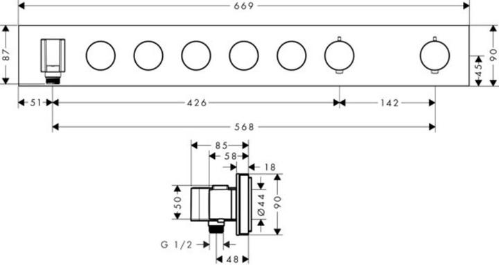 Produktbild Axor Thermostatmodul SELECT 670/90 für 5 Verbraucher Unterputz chrom