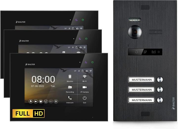 Image du produit Balter EVO-HD Video Türsprechanlage, 3-Familienhaus, mit 175° Weitwinkel-Kamera (Filaire)