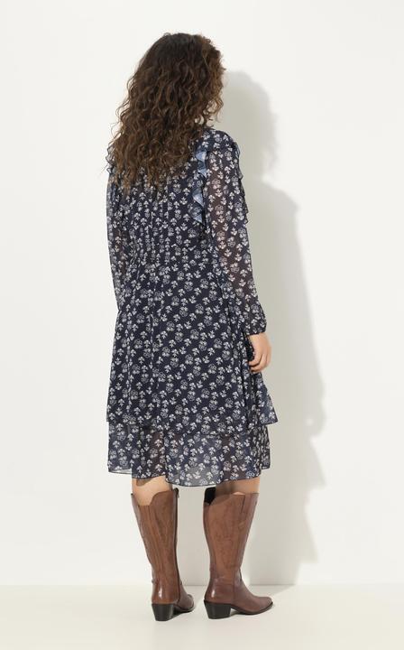 Produktbild Ulla Popken Kleid, doppellagig, V-Ausschnitt, Rüsche, Langarm (62)