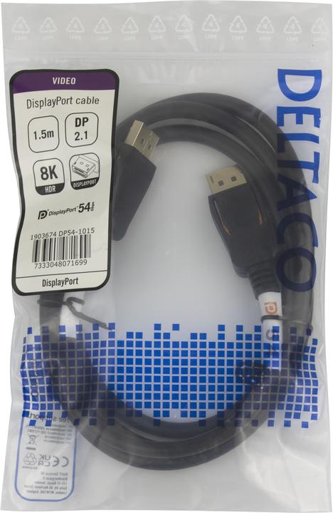 Image du produit Deltaco DisplayPort cable, DP 2.1a, DP54, 1,5m (1.50 m)