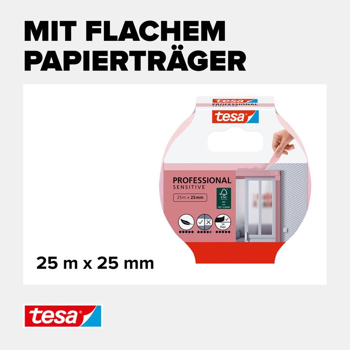 Produktbild tesa Malerkrepp SENSITIVE, Malerband für empfindliche Oberflächen (25 mm)