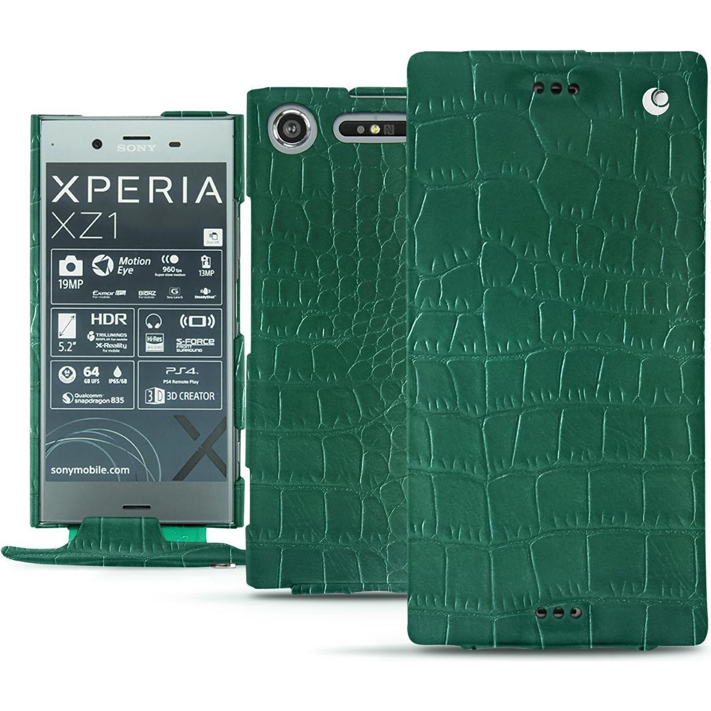 Noreve Lederschutzhülle vertikal (Sony Xperia XZ1), Smartphone Hülle, Grün