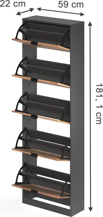 Produktbild Vicco Schuhkipper Gizmo, Goldkraft Eiche/Anthrazit, 59 x 181.1 cm mit 5 Fächern (22 x 59 x 181.10 cm)