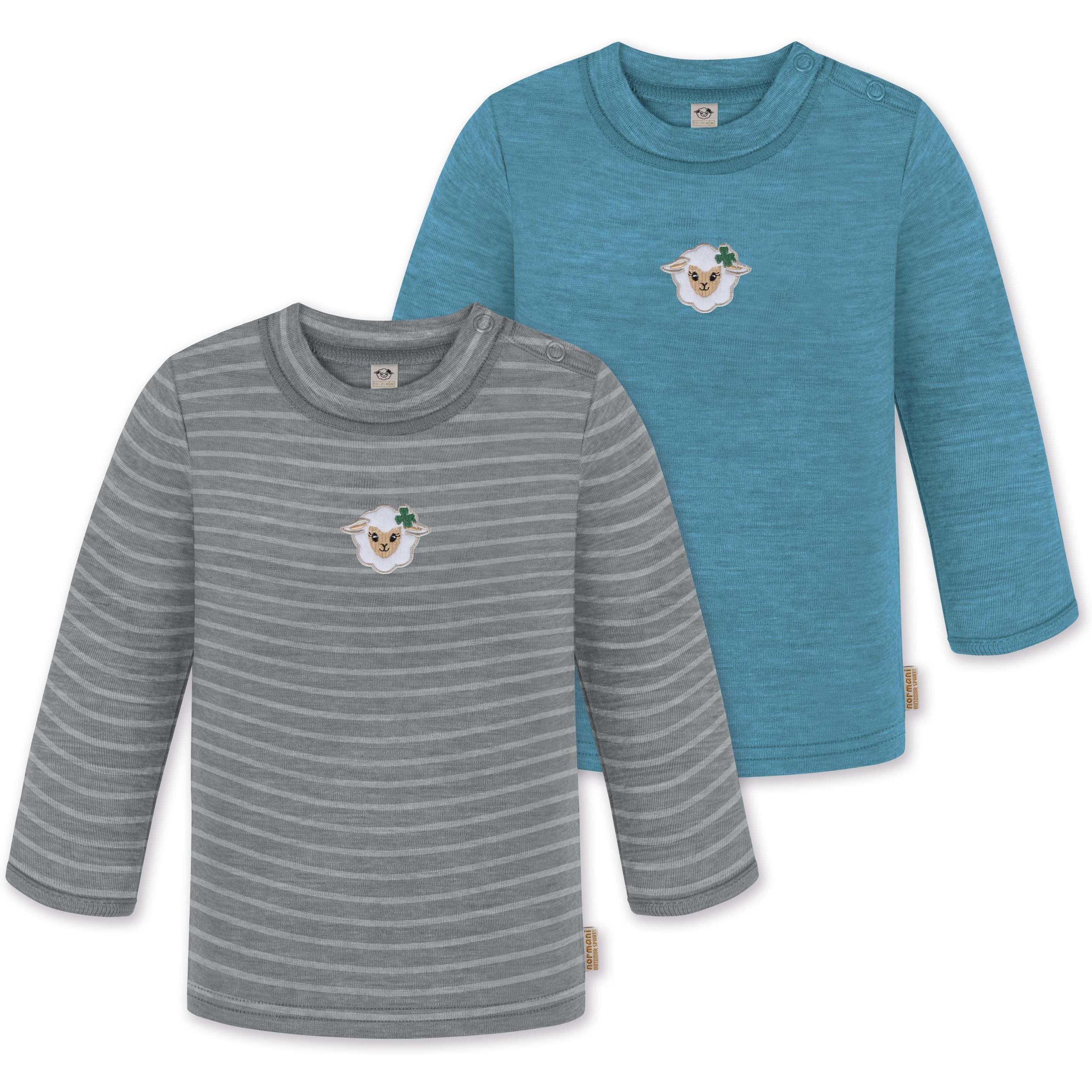Normani, Herren, Body, 2er Pack Baby Merino Longsleeve „Taupo" - 9473, Grau, (110)