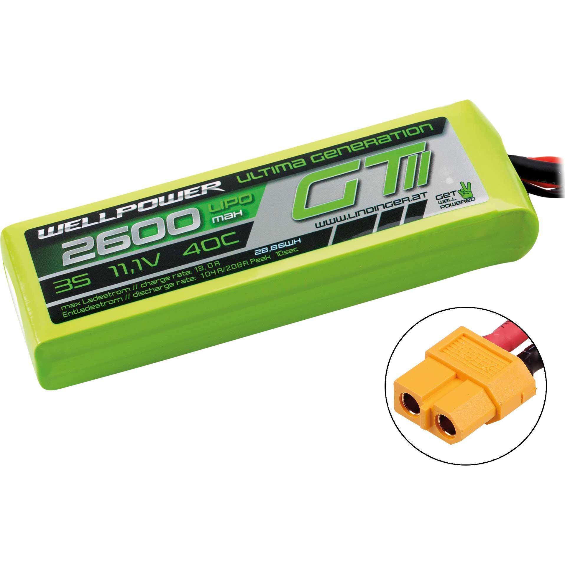 Thumbnail - Wellpower LIPO AKKU ULTIMA GT II 2600 mAh / 11,1 Volt 3S 40/80C CH5/8 XT-60 (11.10 V, 2600 mAh)