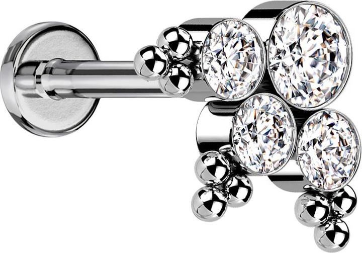 Image du produit Star Piercing Micro Labret femelle argenté boules triangle quatre cristaux argentés (sans laiton, Titane G23)
