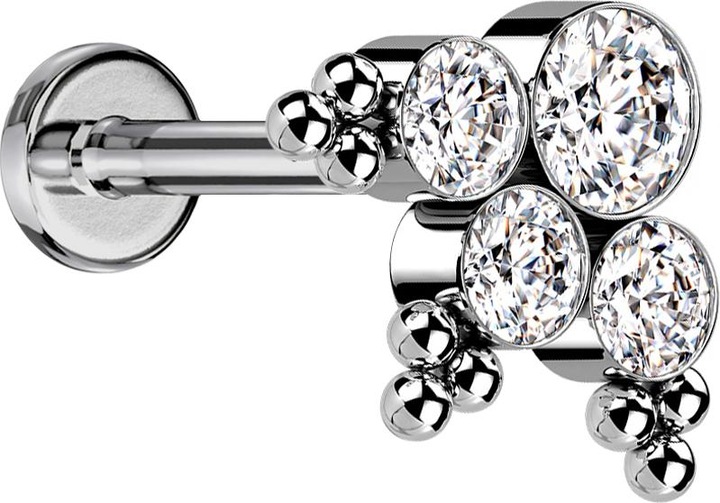 Produktbild Star Piercing Micro Labret Innengewinde silber Kugeln Dreieck vier Kristalle silber (ohne Messing, Titan G23)