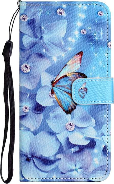 Actual product image Ueli Express iPhone 15 Book Case with Card Pocket Blue Butterfly (Apple iPhone 15)