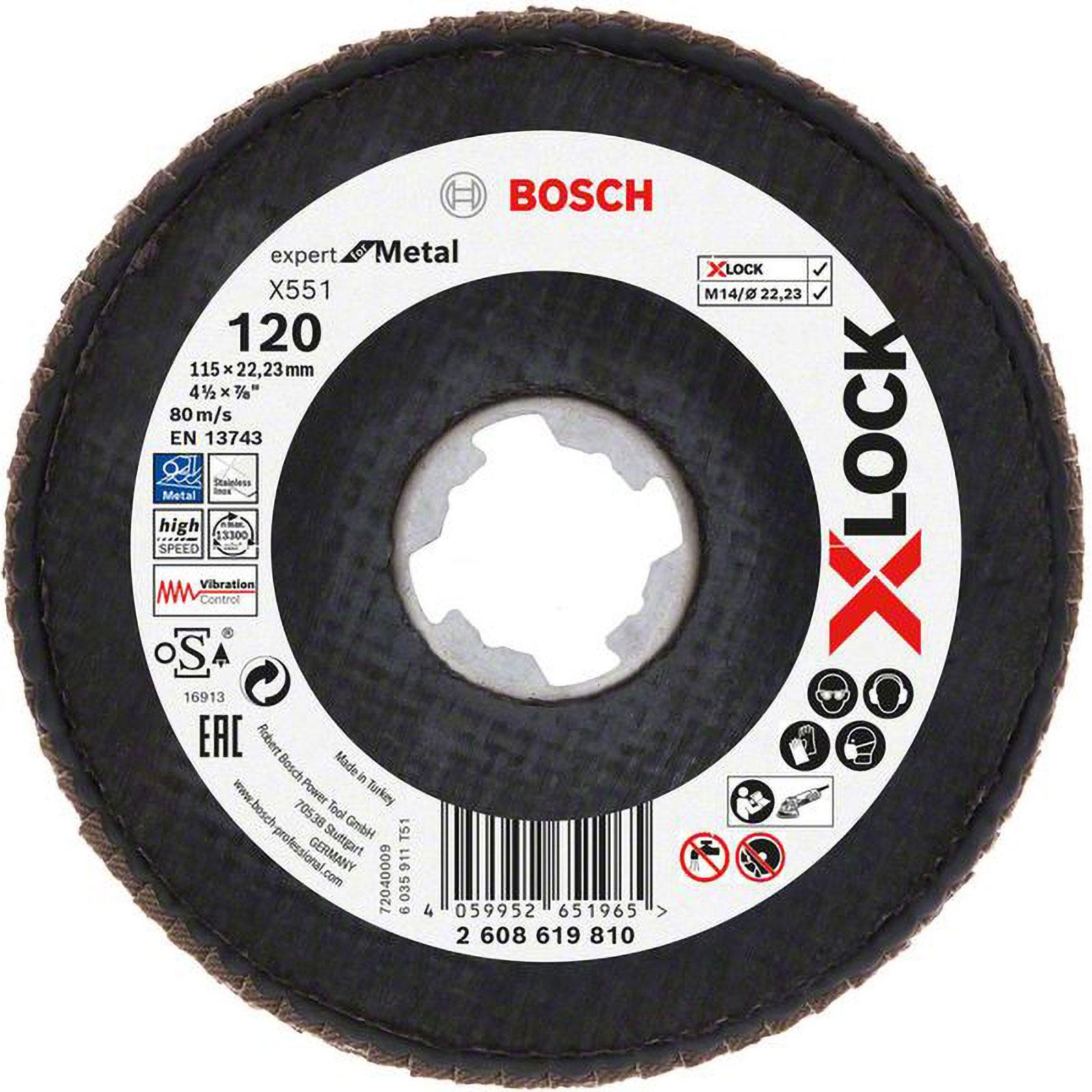 Bosch Professional Zubehör, Schleifmittel, X-LOCK-Fächerschleifscheibe X551, Expert for Metal, K: 120, Scheibend.: 115 m...