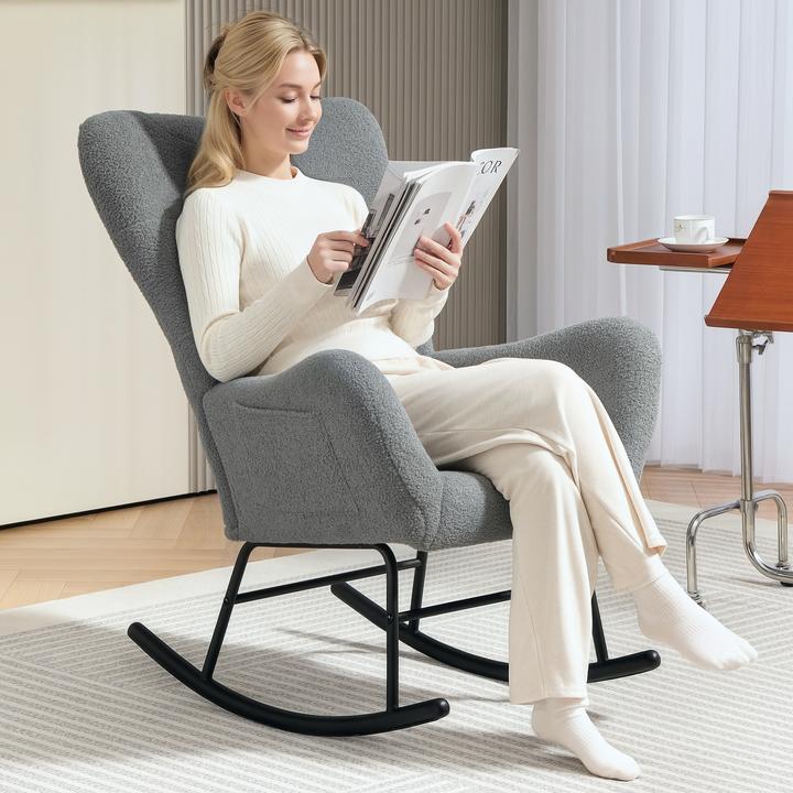 Produktbild Homcom Schaukelstuhl Teddystoff Grau